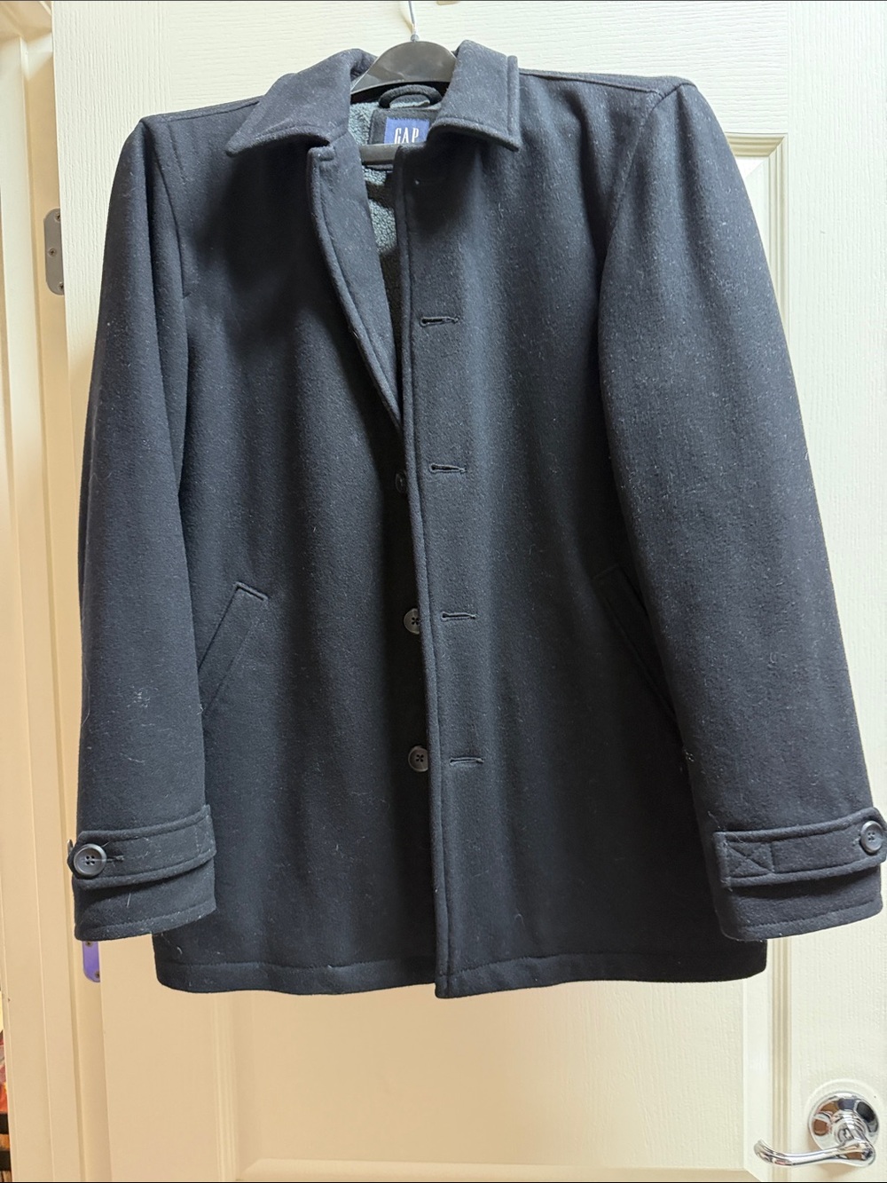 GAP Men's Black Wool-Blend Single-Breasted Pea Coat